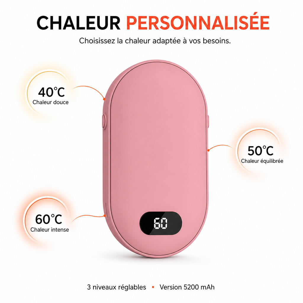 Chauffe-Mains Électrique Rechargeable avec Écran Digital