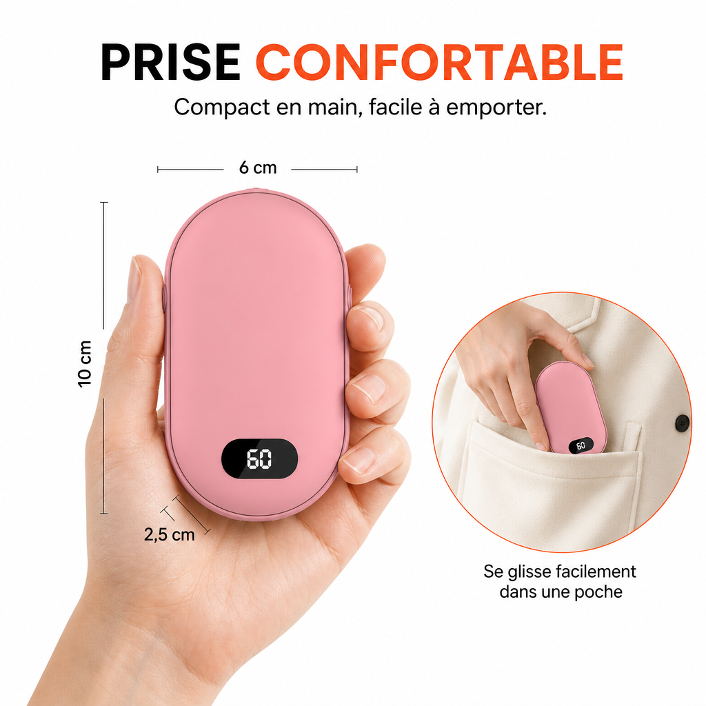 Chauffe-Mains Électrique Rechargeable avec Écran Digital