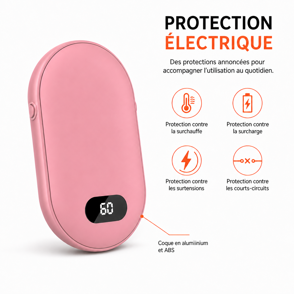 Chauffe-Mains Électrique Rechargeable avec Écran Digital