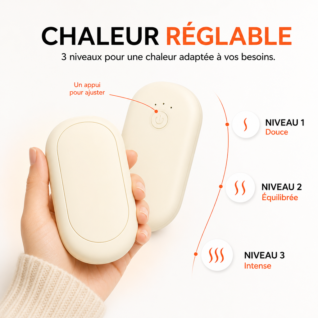 Chauffe-Mains Magnétiques 2-en-1 à 3 Niveaux de Chaleur