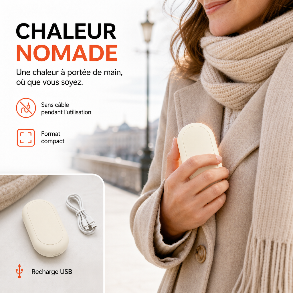 Chauffe-Mains Magnétiques 2-en-1 à 3 Niveaux de Chaleur