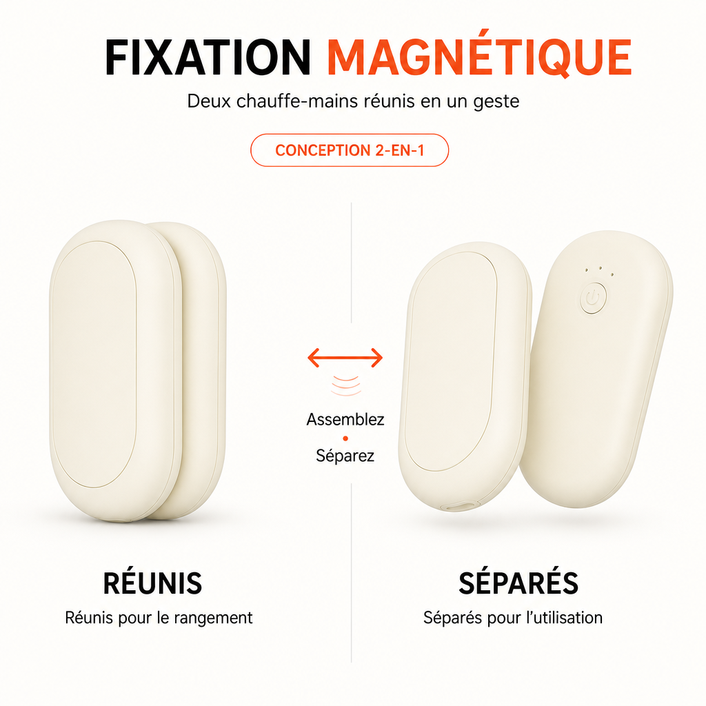 Chauffe-Mains Magnétiques 2-en-1 à 3 Niveaux de Chaleur