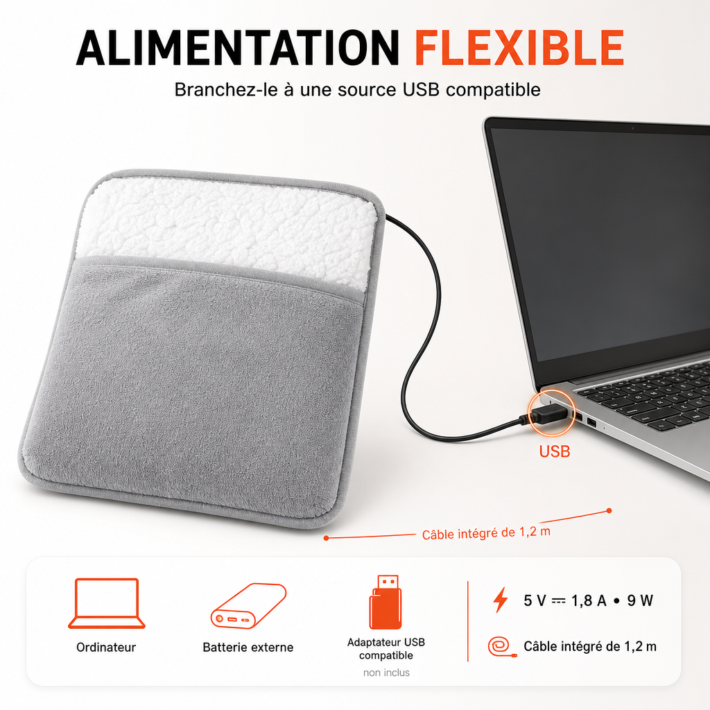 Chauffe-Pieds Électrique USB en Flanelle Douce