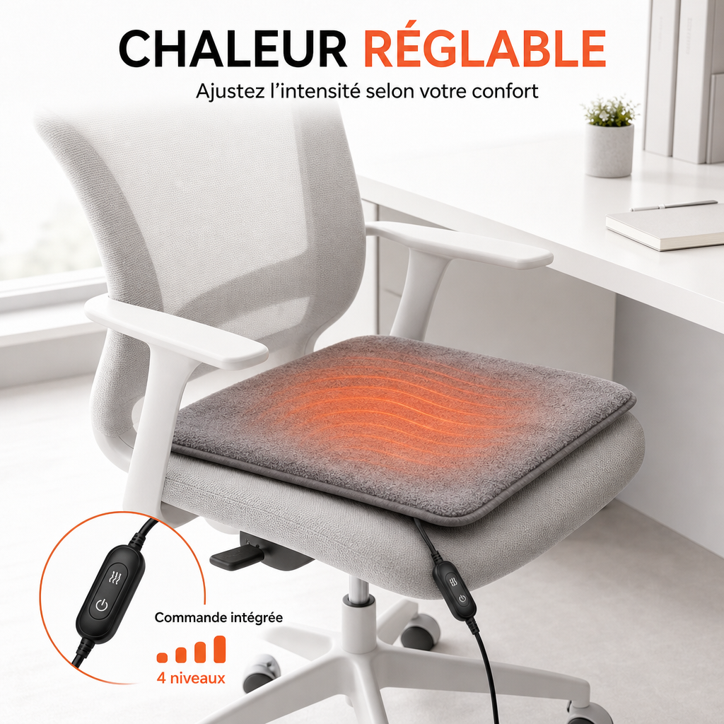 Coussin de Siège Chauffant USB à 4 Niveaux de Température