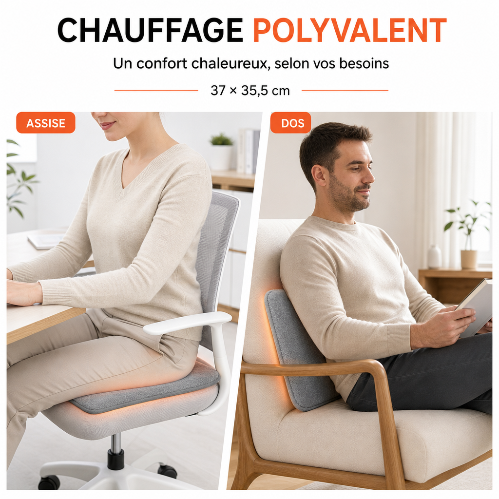 Coussin de Siège Chauffant USB à 4 Niveaux de Température