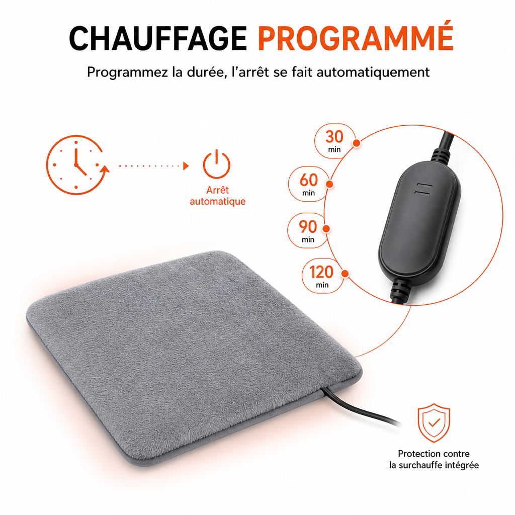 Coussin de Siège Chauffant USB à 4 Niveaux de Température
