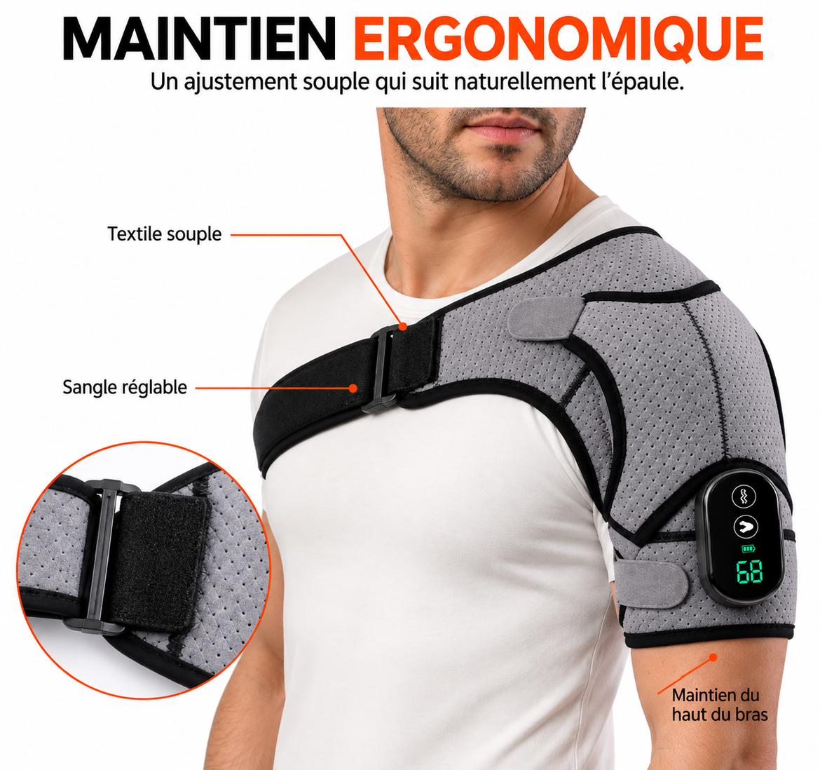 Épaulière Chauffante Électrique Réglable pour Homme & Femme