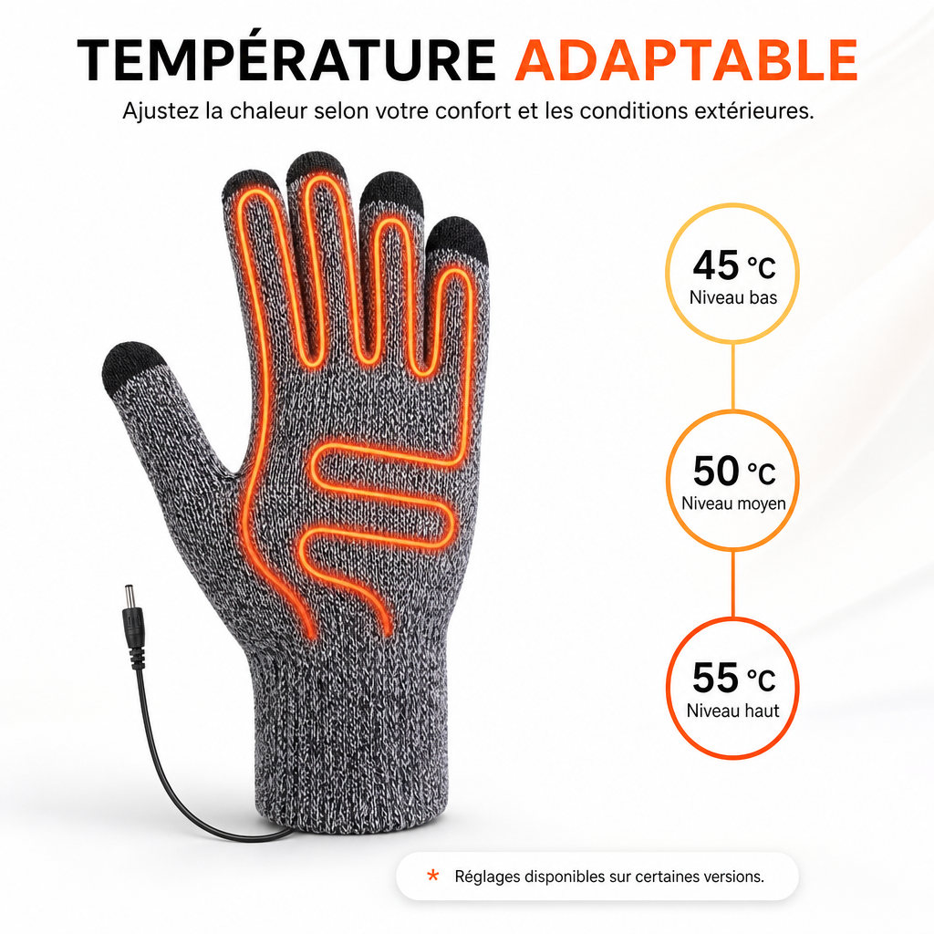 Gants Chauffants USB Antidérapants à Chauffage 5 Doigts
