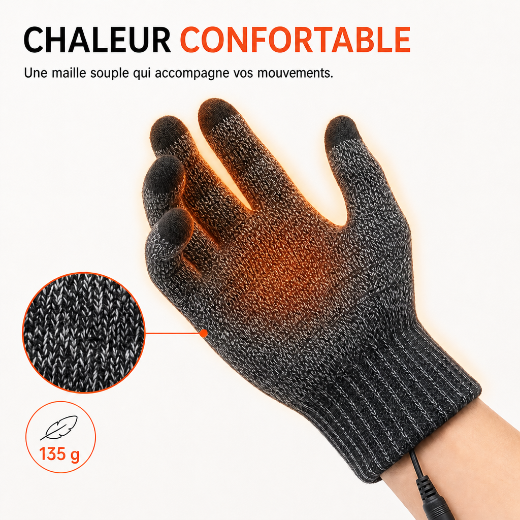 Gants Chauffants USB Antidérapants à Chauffage 5 Doigts