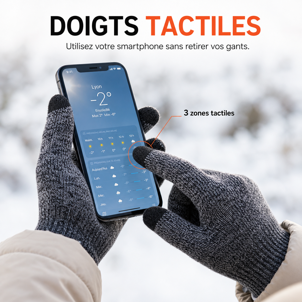 Gants Chauffants USB Antidérapants à Chauffage 5 Doigts