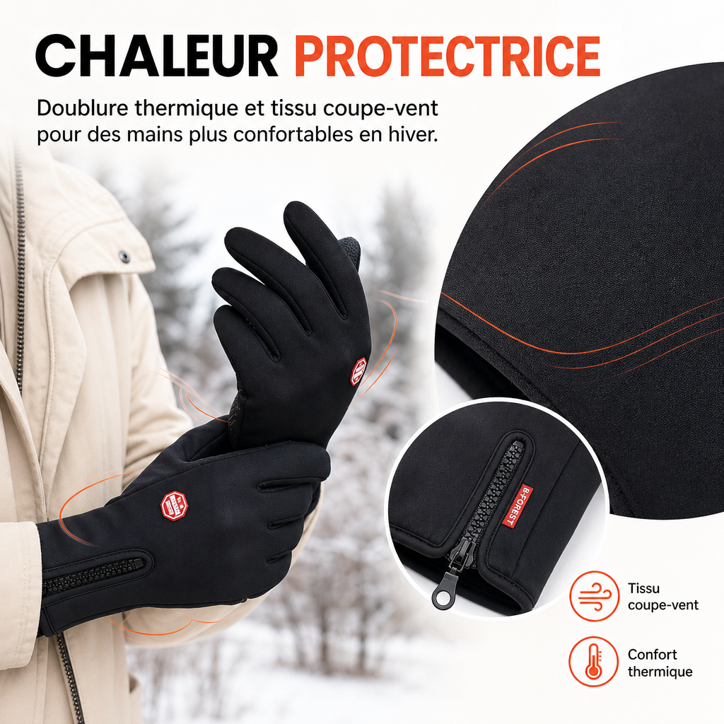 Gants Hiver Tactiles Chauds & Coupe-Vent pour Homme et Femme