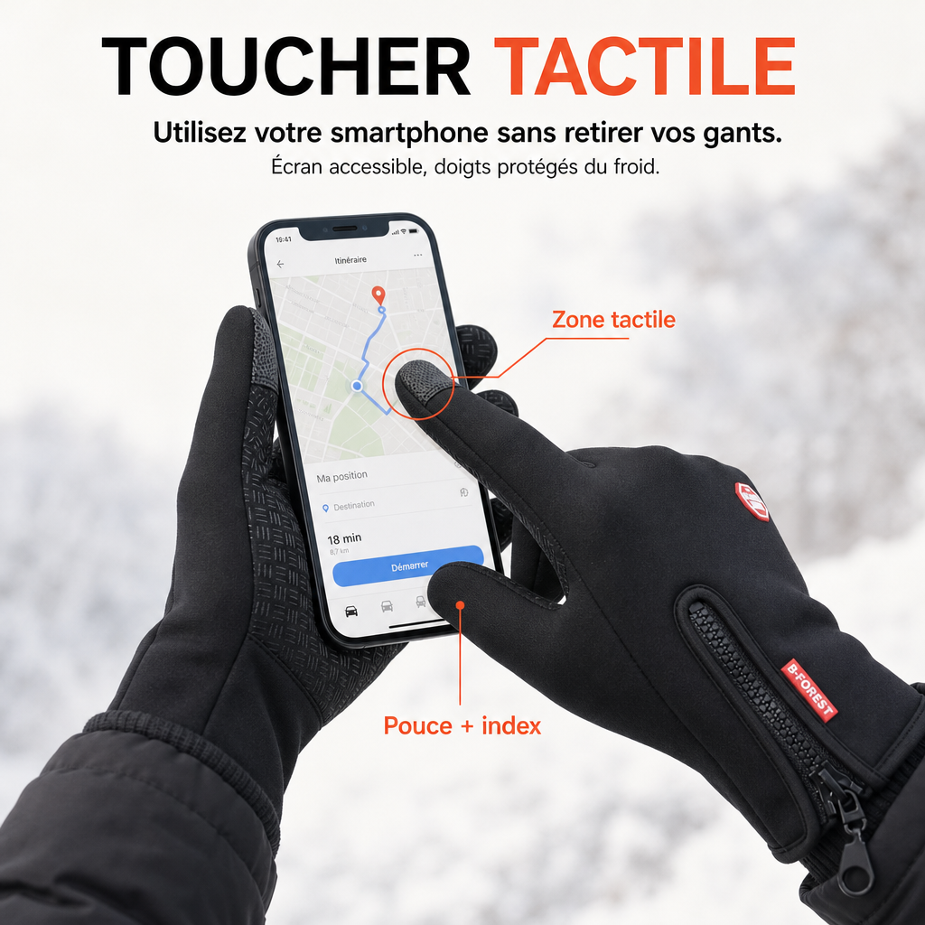 Gants Hiver Tactiles Chauds & Coupe-Vent pour Homme et Femme