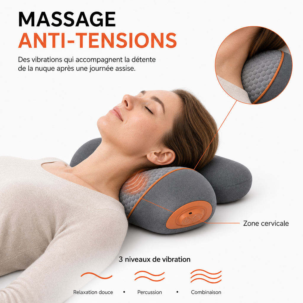 Coussin Masseur Cervical Chauffant avec Vibration & Traction Réglable