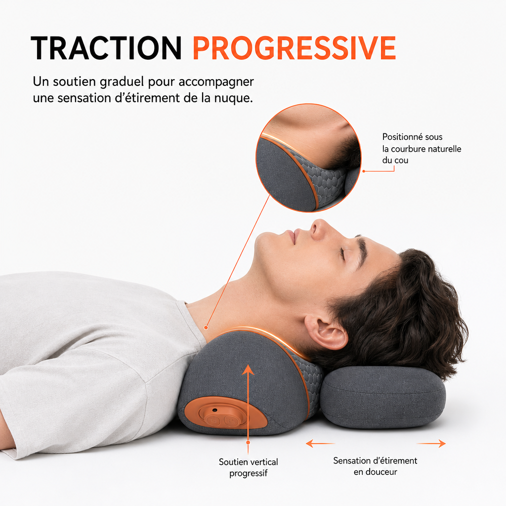 Coussin Masseur Cervical Chauffant avec Vibration & Traction Réglable