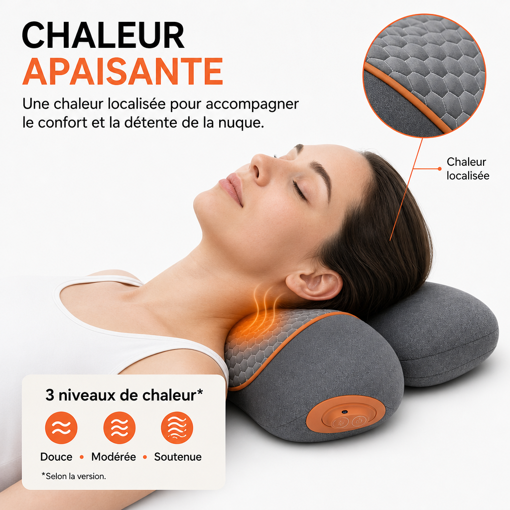 Coussin Masseur Cervical Chauffant avec Vibration & Traction Réglable