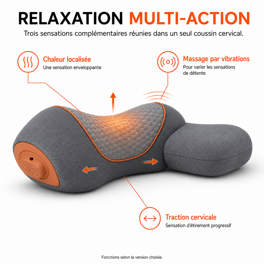 Coussin Masseur Cervical Chauffant avec Vibration & Traction Réglable