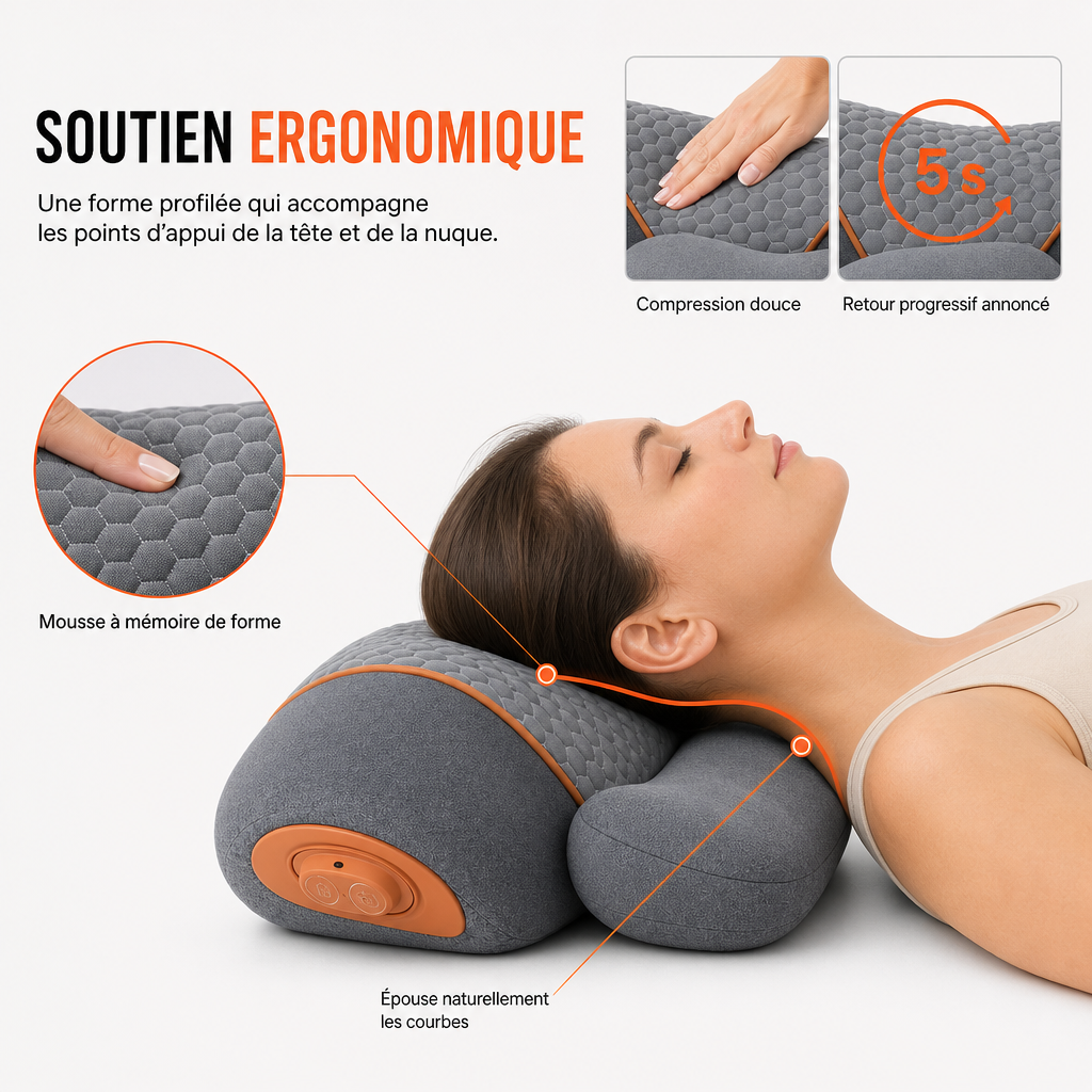 Coussin Masseur Cervical Chauffant avec Vibration & Traction Réglable