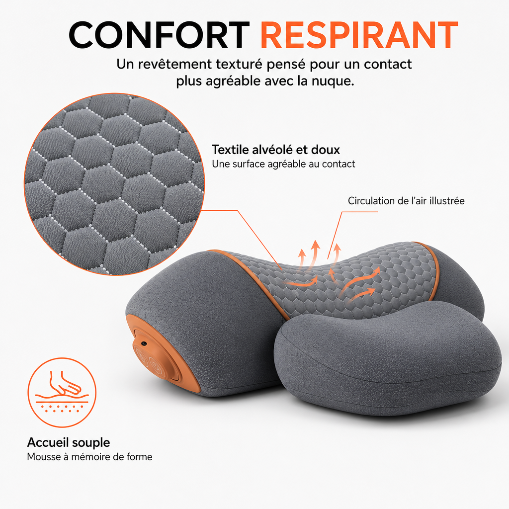 Coussin Masseur Cervical Chauffant avec Vibration & Traction Réglable