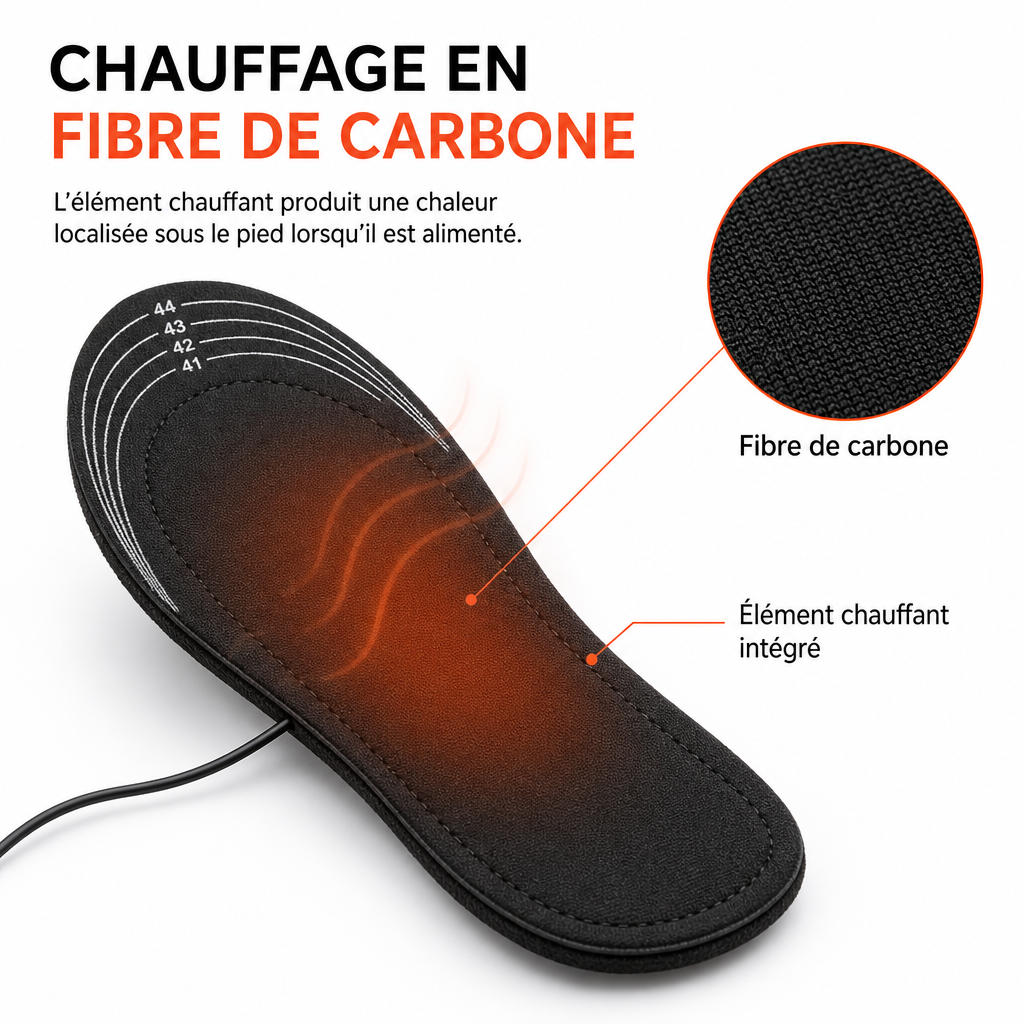 Semelles Chauffantes Électriques USB Ajustables pour Homme & Femme