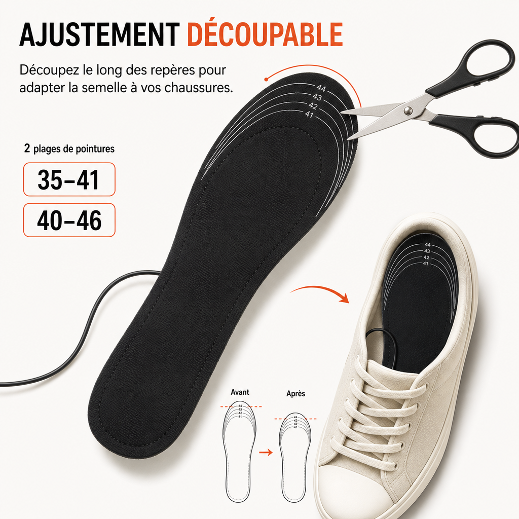 Semelles Chauffantes Électriques USB Ajustables pour Homme & Femme